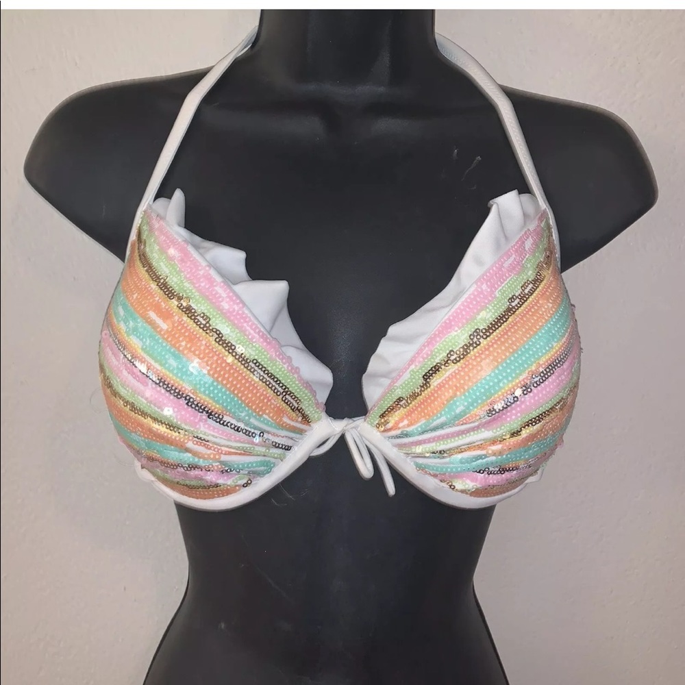 Victoria Secret Biki Top White w Sparkle 34DD